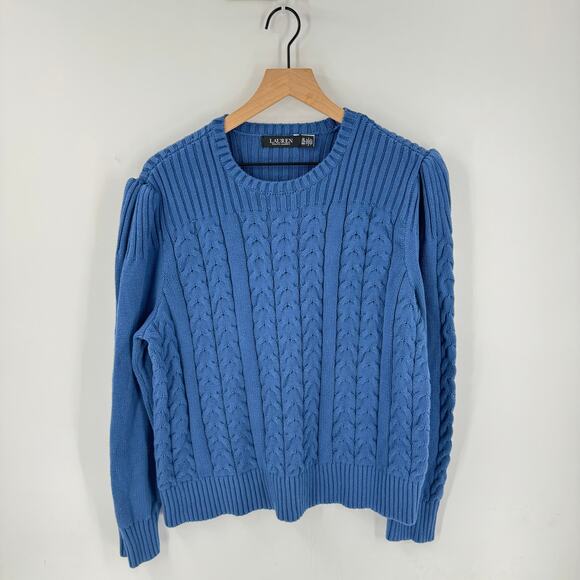 Lauren Ralph Lauren Black Label Cable Knit Puff Shoulder Sweater Blue Size 2X - Picture 7 of 7